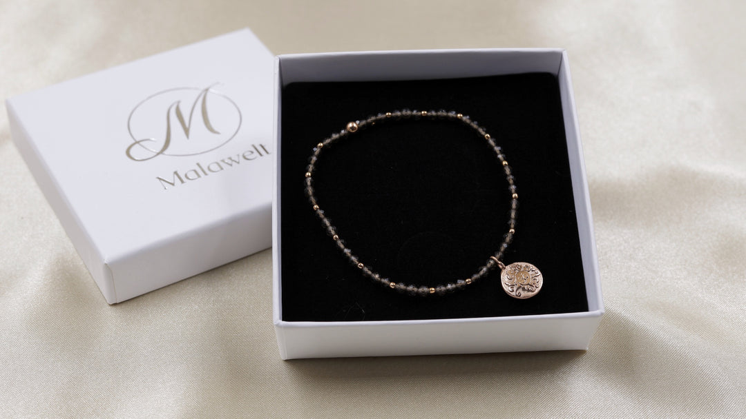 Rauchquarz Handala Armband 4mm facettiert mit Malasonne Roségold