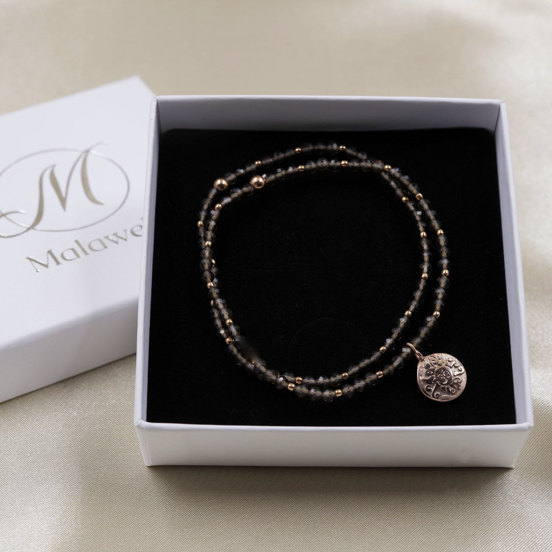 Rauchquarz Handala Armband 4mm facettiert mit Malasonne Roségold