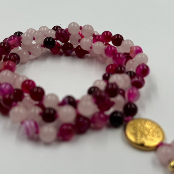 Mala Bandachat pink und Rosenquarz | 6 mm