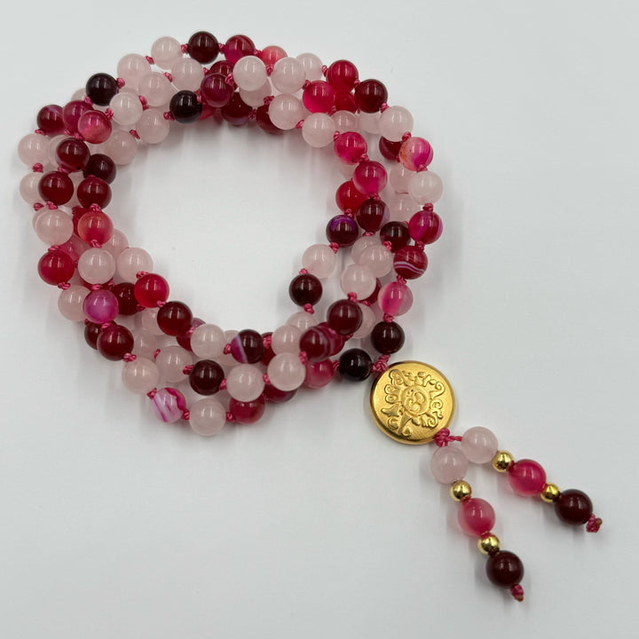 Mala Bandachat pink und Rosenquarz | 6 mm