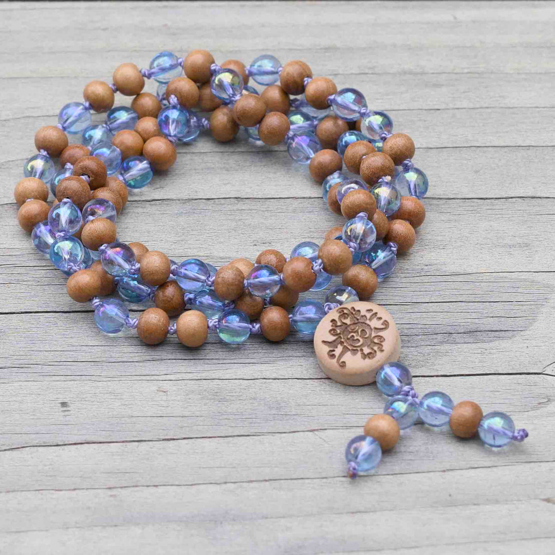 Malakette "Aurablau" Aqua Aura  mit Sandelholz 6 mm Summer Collection