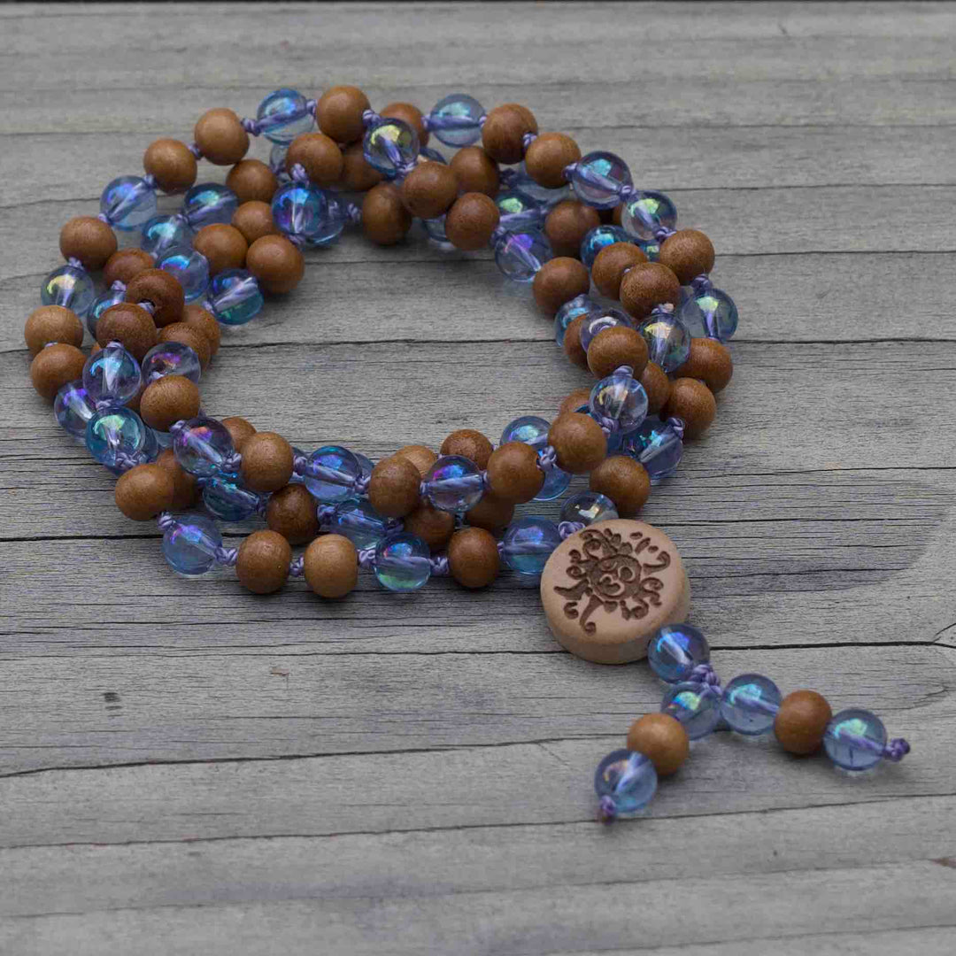 Malakette "Aurablau" Aqua Aura  mit Sandelholz 6 mm Summer Collection