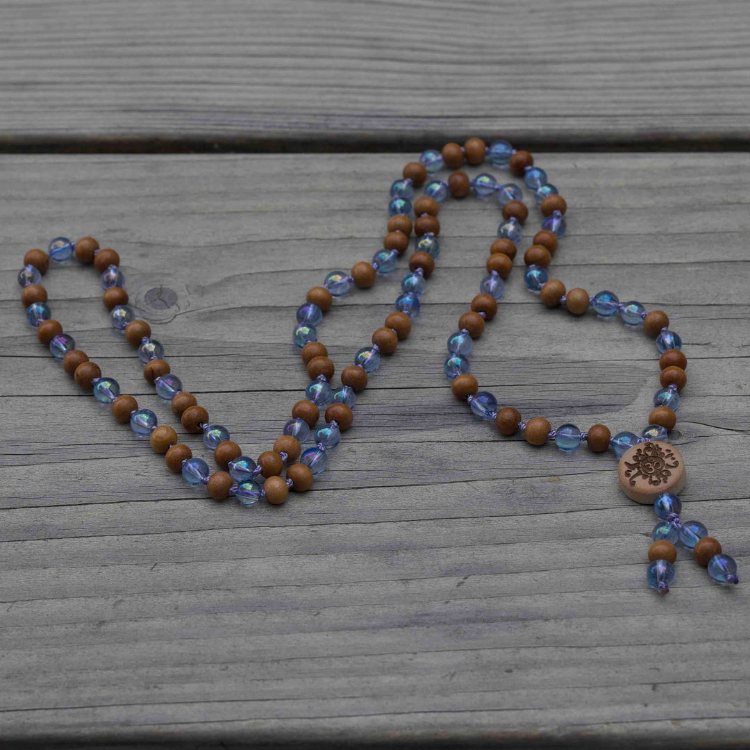 Malakette "Aurablau" Aqua Aura  mit Sandelholz 6 mm Summer Collection