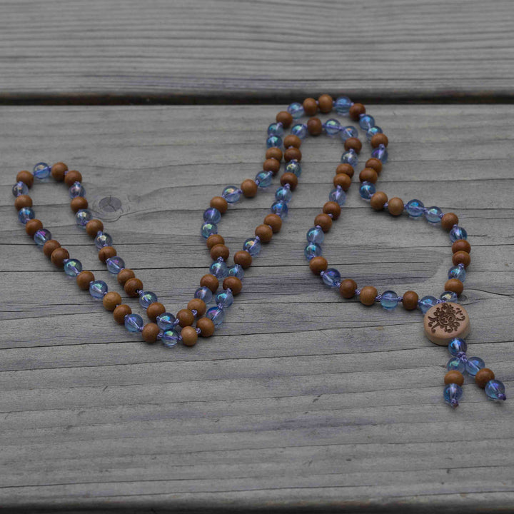 Malakette "Aurablau" Aqua Aura  mit Sandelholz 6 mm Summer Collection
