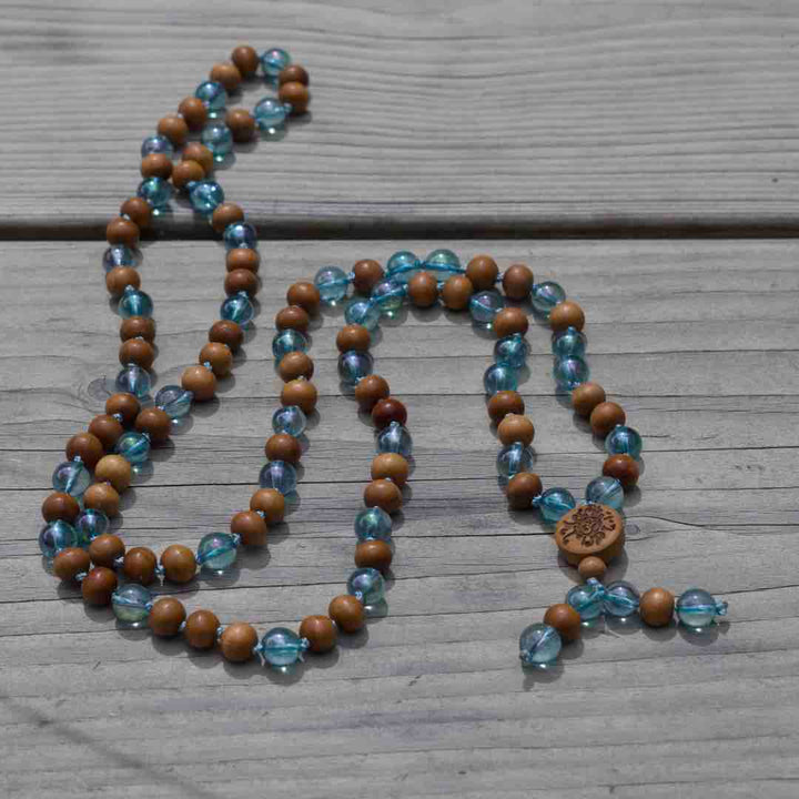 Malakette "Auraseele" Aqua Aura  mit Sandelholz 8mm Summer Collection