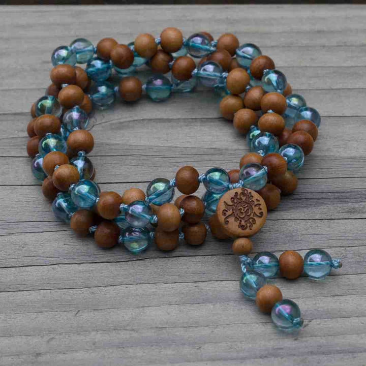 Malakette "Auraseele" Aqua Aura  mit Sandelholz 8mm Summer Collection