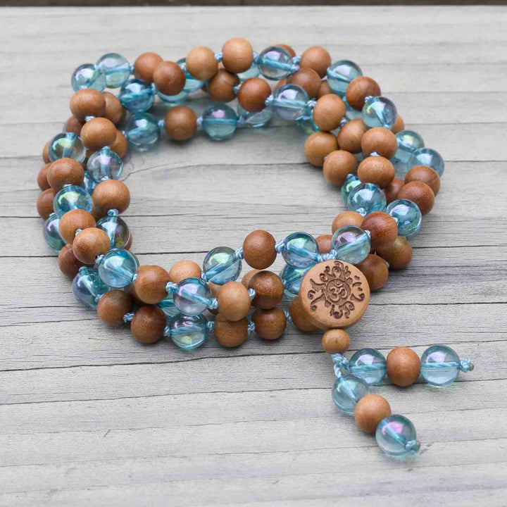 Malakette "Auraseele" Aqua Aura  mit Sandelholz 8mm Summer Collection