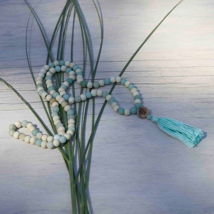 Mala  aus  Amazonit & Tulsi 8mm mit Quaste